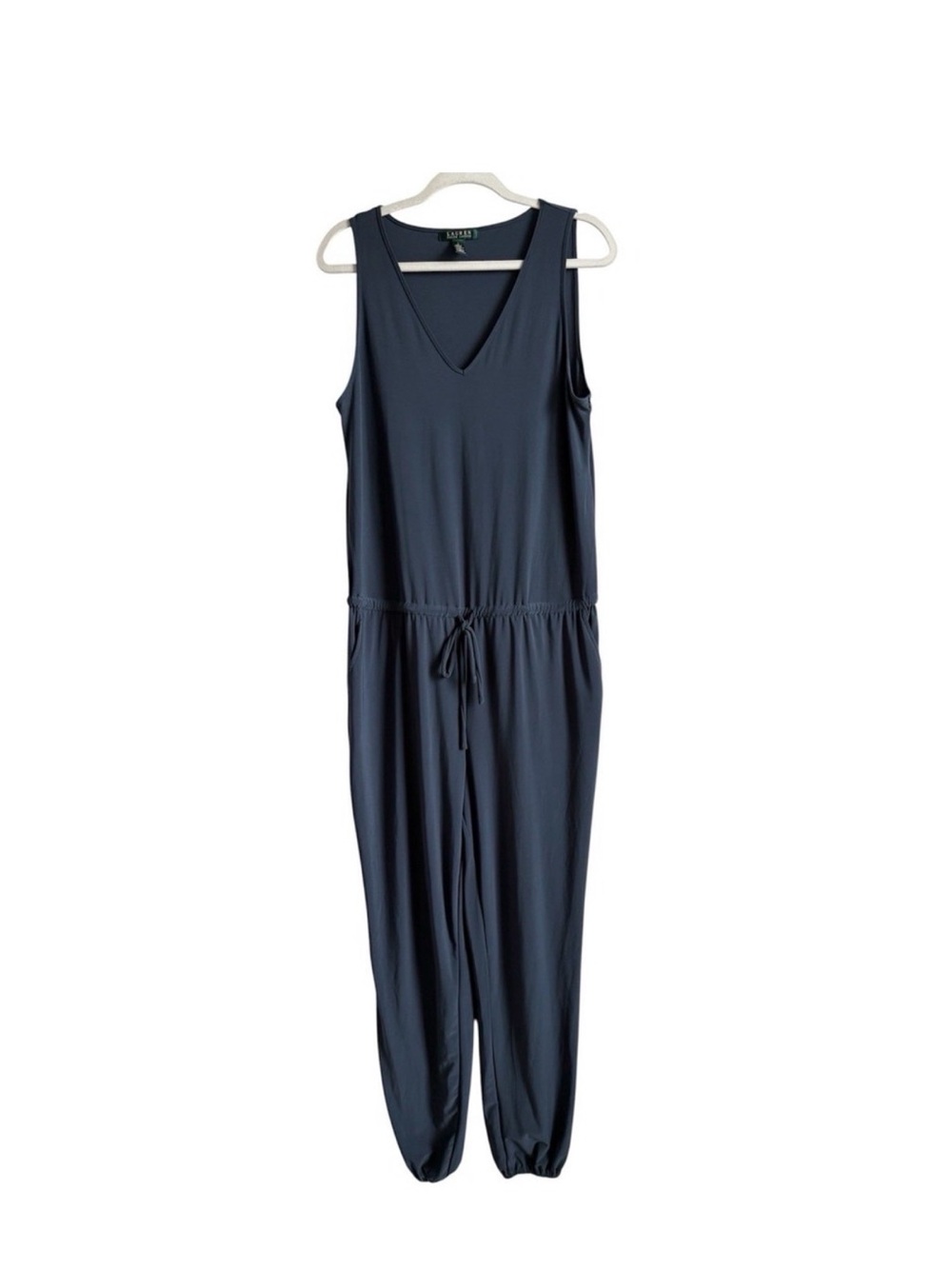 Ralph Lauren Navy Sleeveless V-Neck Drawstring Jumpsuit